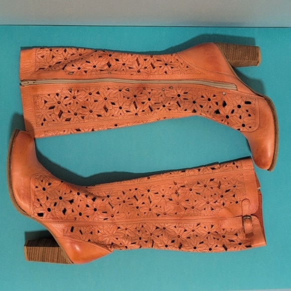 Knee-high Boots, genuine leather, Orange, laser cut, from Montenegro, 40 or 9.5 - Picture 2 of 12